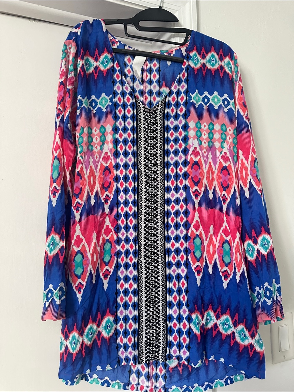 La Blanca Blue and Pink Aztec-Print Tunic Top
